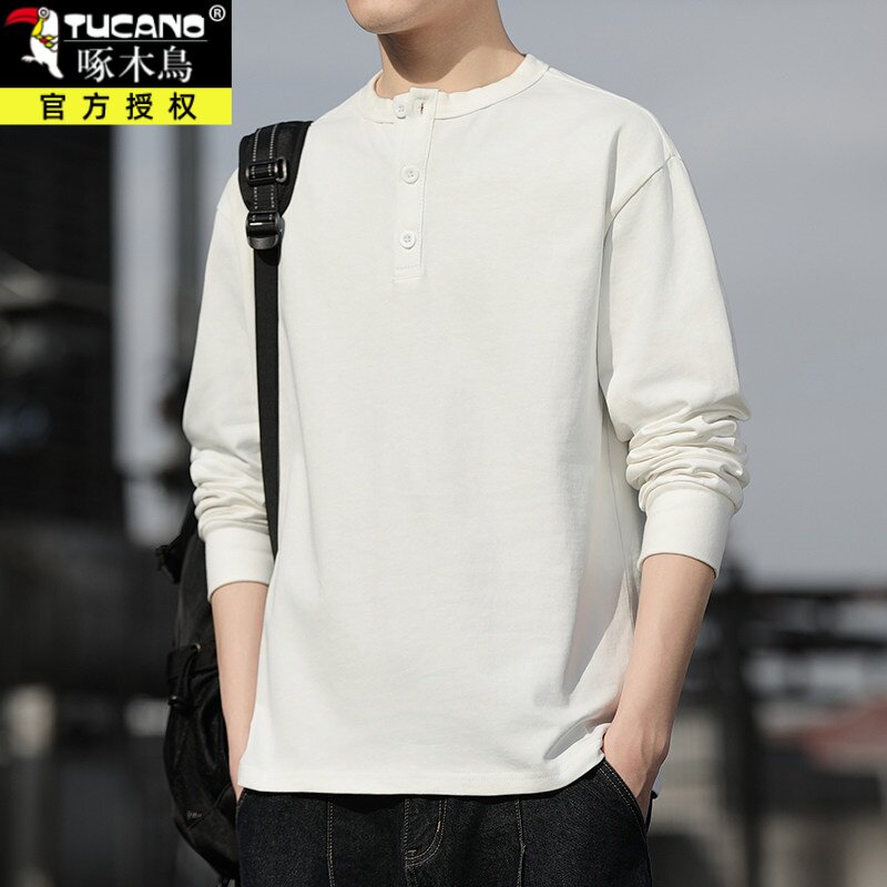Men's Henry Collar Long-Sleeve T-Shirt – 100% Pure Cotton | Spring & Autumn