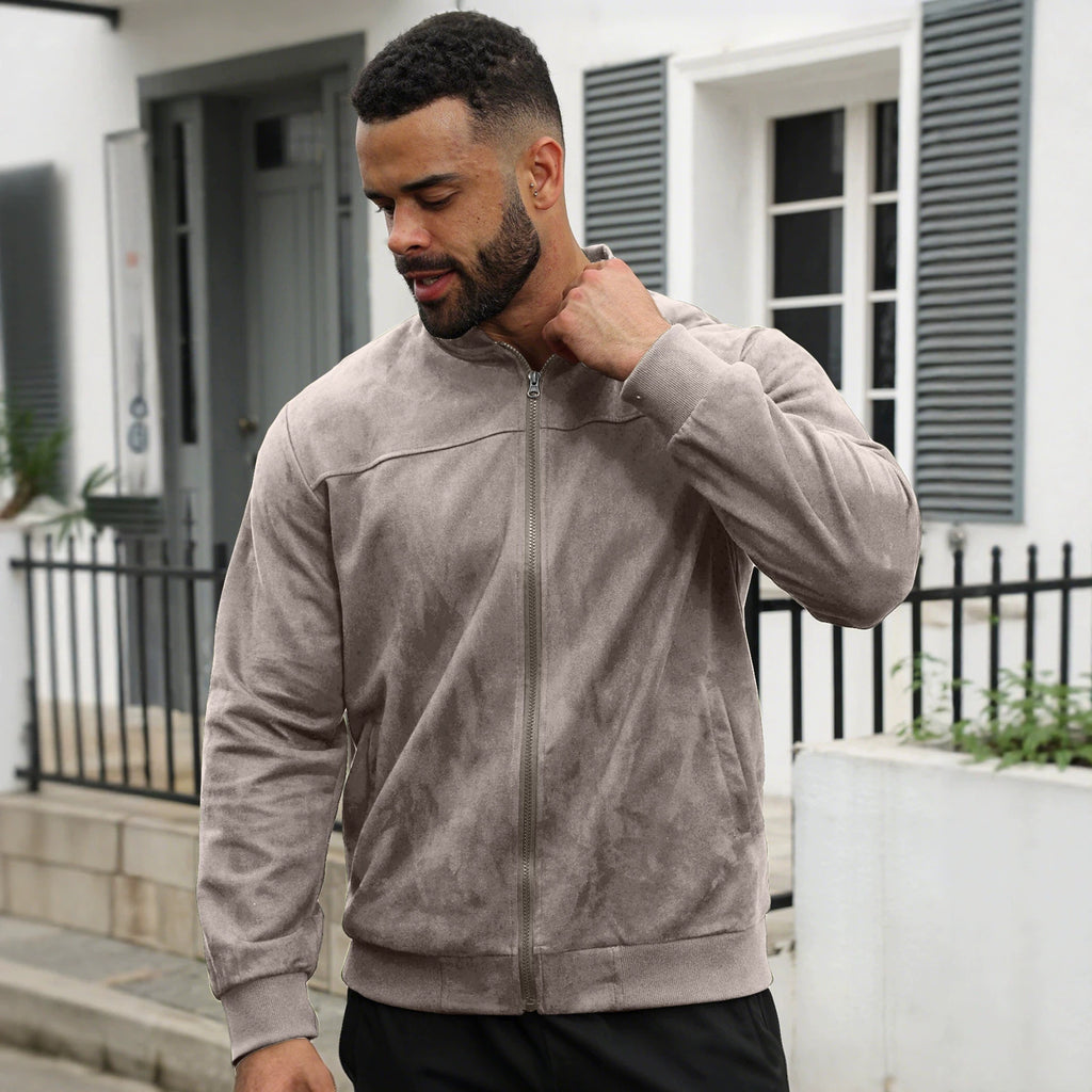 Men's Suede-Feel Stand-Collar Zip Jacket
