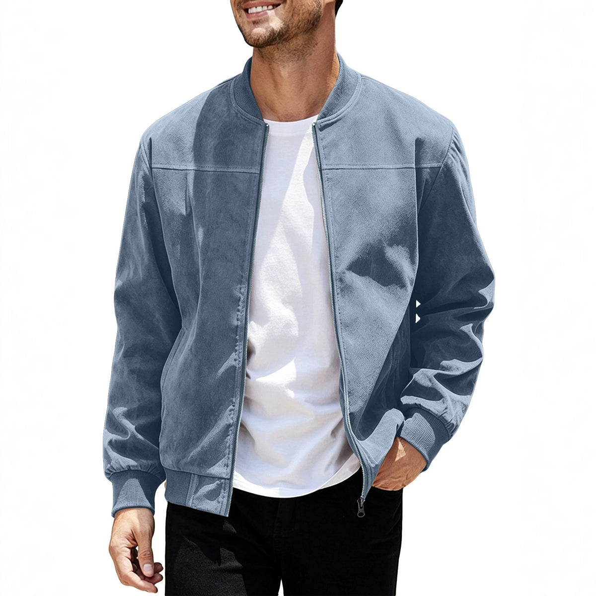 Men's Suede-Feel Stand-Collar Zip Jacket