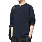 Men's Henry Collar Long-Sleeve T-Shirt – 100% Pure Cotton | Spring & Autumn